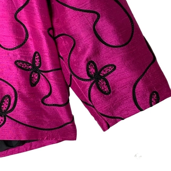 Anage Women’s Silk Fuchsia Pink Black Embroidered Full Zip Blazer Jacket Size 2X - Picture 11 of 15